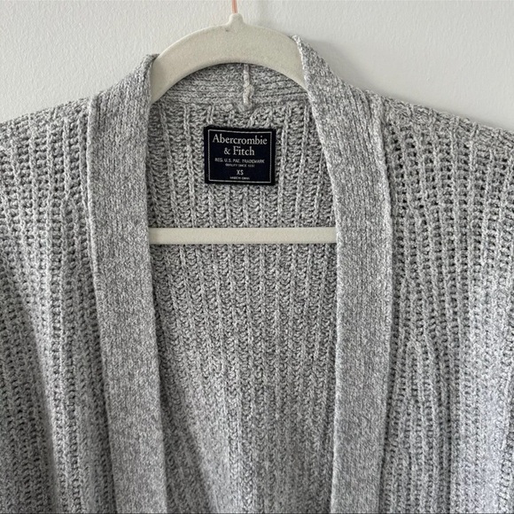Abercrombie & Fitch Open Cardigan Sweater Gray Cable Knit Pockets Vintage Y2K 90 - Picture 2 of 8